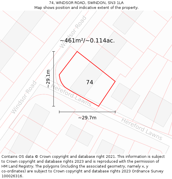 74, WINDSOR ROAD, SWINDON, SN3 1LA: Plot and title map