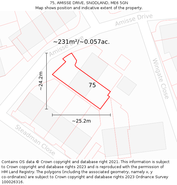 75, AMISSE DRIVE, SNODLAND, ME6 5GN: Plot and title map