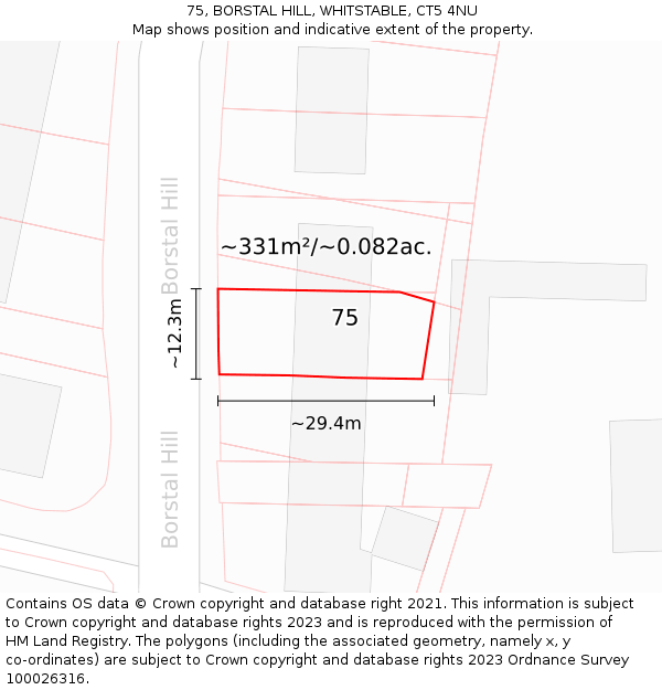 75, BORSTAL HILL, WHITSTABLE, CT5 4NU: Plot and title map