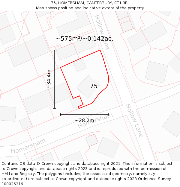 75, HOMERSHAM, CANTERBURY, CT1 3RL: Plot and title map