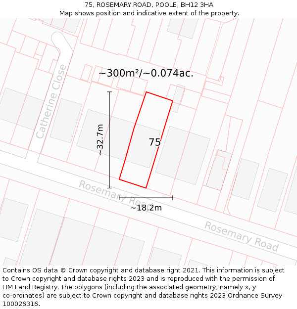 75, ROSEMARY ROAD, POOLE, BH12 3HA: Plot and title map