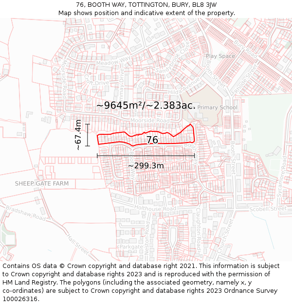 76, BOOTH WAY, TOTTINGTON, BURY, BL8 3JW: Plot and title map