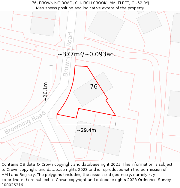 76, BROWNING ROAD, CHURCH CROOKHAM, FLEET, GU52 0YJ: Plot and title map