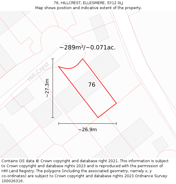 76, HILLCREST, ELLESMERE, SY12 0LJ: Plot and title map