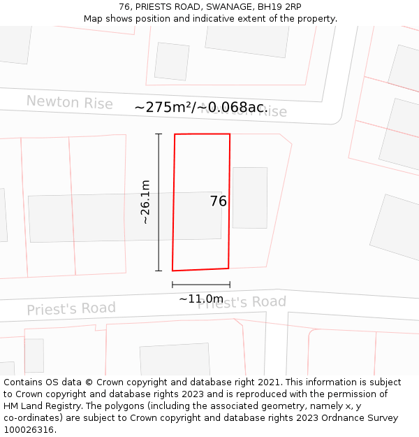 76, PRIESTS ROAD, SWANAGE, BH19 2RP: Plot and title map