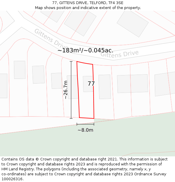 77, GITTENS DRIVE, TELFORD, TF4 3SE: Plot and title map