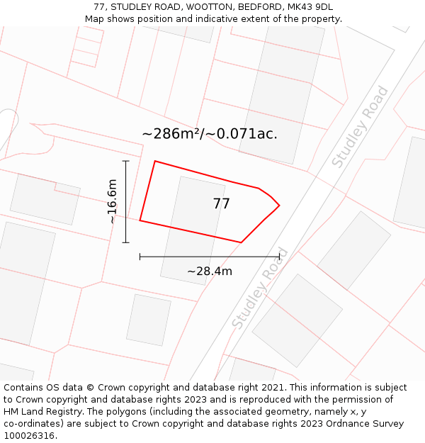 77, STUDLEY ROAD, WOOTTON, BEDFORD, MK43 9DL: Plot and title map