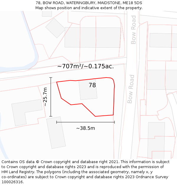 78, BOW ROAD, WATERINGBURY, MAIDSTONE, ME18 5DS: Plot and title map