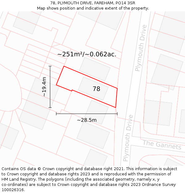 78, PLYMOUTH DRIVE, FAREHAM, PO14 3SR: Plot and title map