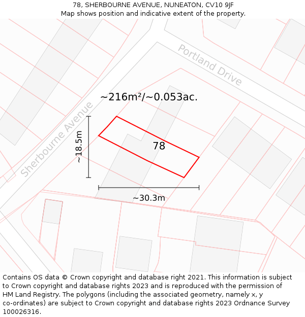 78, SHERBOURNE AVENUE, NUNEATON, CV10 9JF: Plot and title map