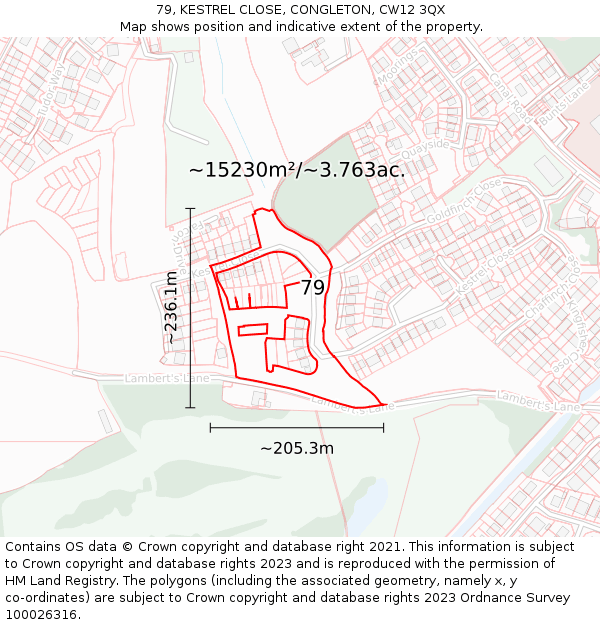 79, KESTREL CLOSE, CONGLETON, CW12 3QX: Plot and title map