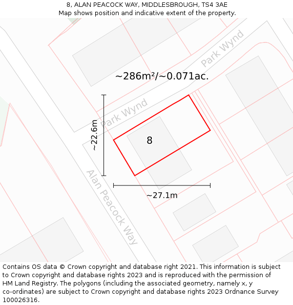 8, ALAN PEACOCK WAY, MIDDLESBROUGH, TS4 3AE: Plot and title map