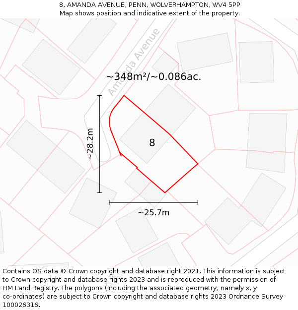 8, AMANDA AVENUE, PENN, WOLVERHAMPTON, WV4 5PP: Plot and title map