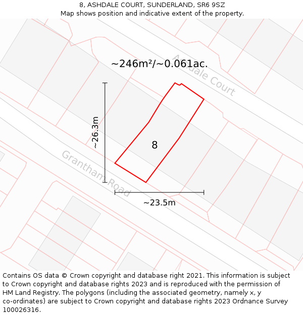 8, ASHDALE COURT, SUNDERLAND, SR6 9SZ: Plot and title map