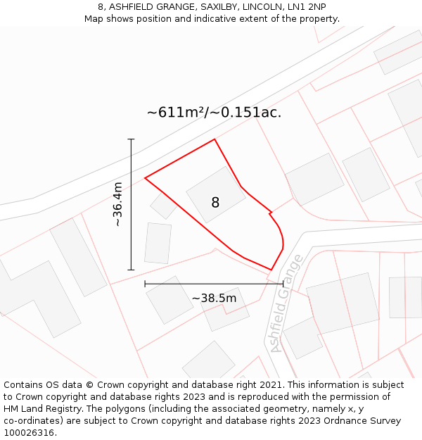 8, ASHFIELD GRANGE, SAXILBY, LINCOLN, LN1 2NP: Plot and title map