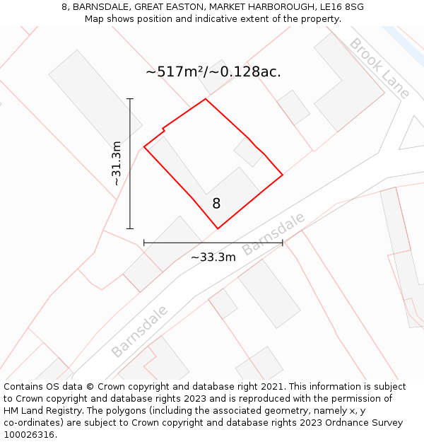 8, BARNSDALE, GREAT EASTON, MARKET HARBOROUGH, LE16 8SG: Plot and title map