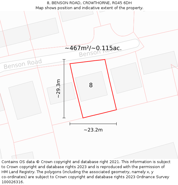 8, BENSON ROAD, CROWTHORNE, RG45 6DH: Plot and title map