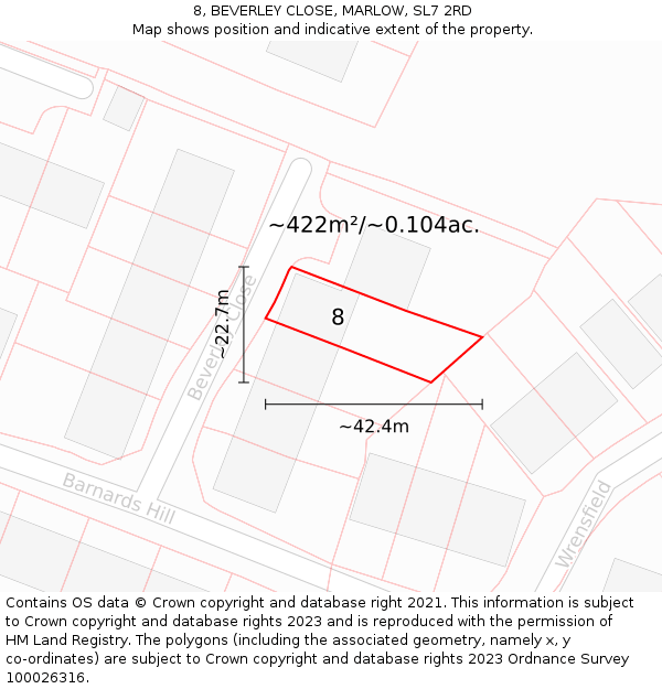 8, BEVERLEY CLOSE, MARLOW, SL7 2RD: Plot and title map