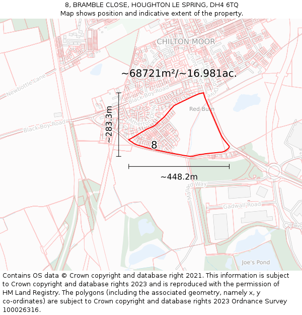 8, BRAMBLE CLOSE, HOUGHTON LE SPRING, DH4 6TQ: Plot and title map