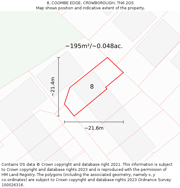 8, COOMBE EDGE, CROWBOROUGH, TN6 2GS: Plot and title map