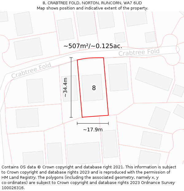 8, CRABTREE FOLD, NORTON, RUNCORN, WA7 6UD: Plot and title map