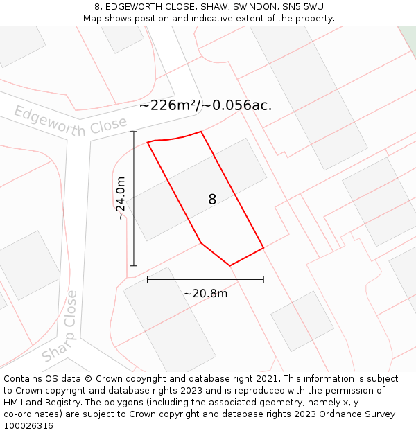 8, EDGEWORTH CLOSE, SHAW, SWINDON, SN5 5WU: Plot and title map