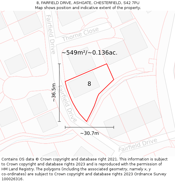 8, FAIRFIELD DRIVE, ASHGATE, CHESTERFIELD, S42 7PU: Plot and title map