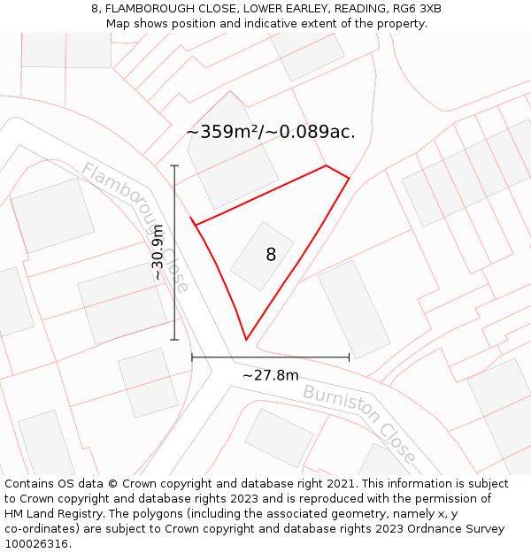 8, FLAMBOROUGH CLOSE, LOWER EARLEY, READING, RG6 3XB: Plot and title map