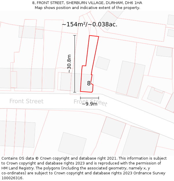 8, FRONT STREET, SHERBURN VILLAGE, DURHAM, DH6 1HA: Plot and title map