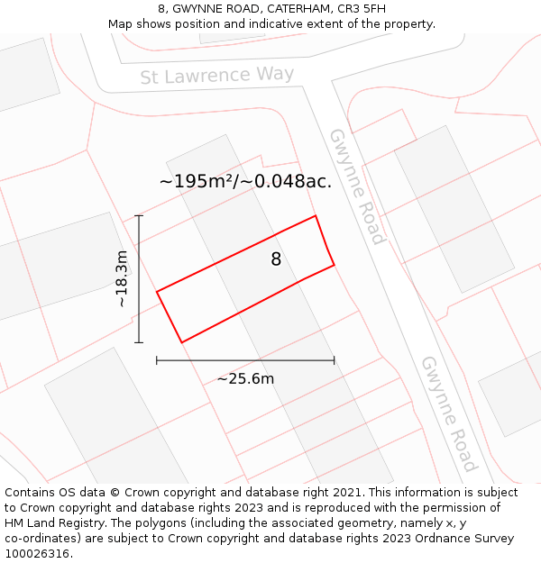 8, GWYNNE ROAD, CATERHAM, CR3 5FH: Plot and title map