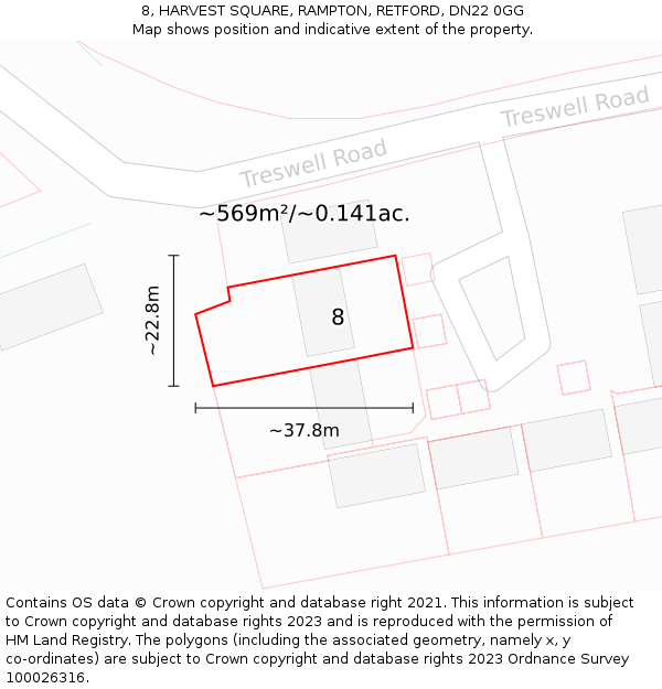 8, HARVEST SQUARE, RAMPTON, RETFORD, DN22 0GG: Plot and title map