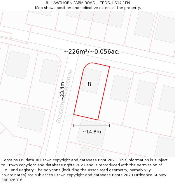 8, HAWTHORN FARM ROAD, LEEDS, LS14 1FN: Plot and title map