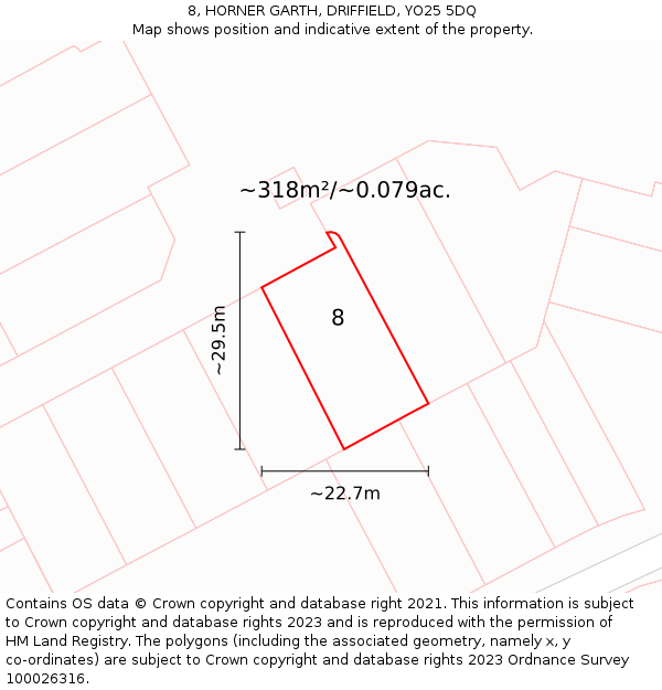 8, HORNER GARTH, DRIFFIELD, YO25 5DQ: Plot and title map