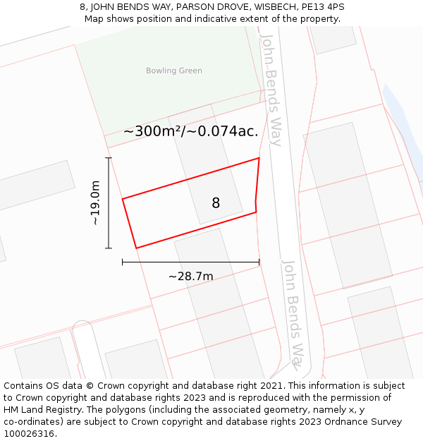 8, JOHN BENDS WAY, PARSON DROVE, WISBECH, PE13 4PS: Plot and title map