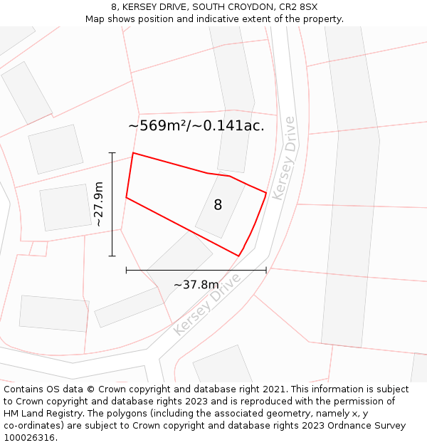 8, KERSEY DRIVE, SOUTH CROYDON, CR2 8SX: Plot and title map