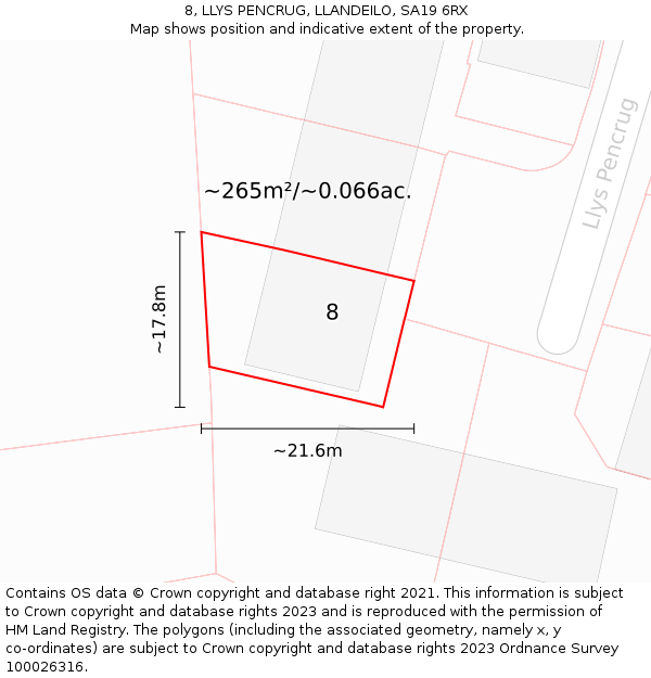 8, LLYS PENCRUG, LLANDEILO, SA19 6RX: Plot and title map