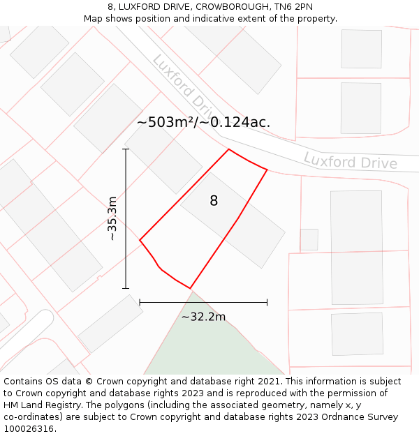 8, LUXFORD DRIVE, CROWBOROUGH, TN6 2PN: Plot and title map