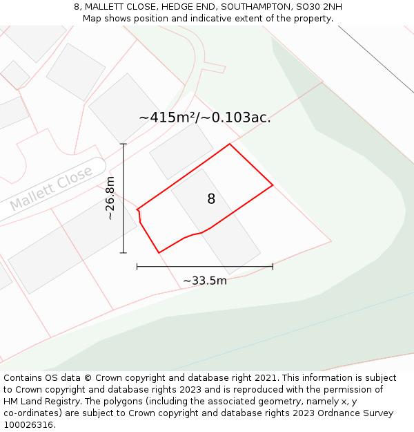 8, MALLETT CLOSE, HEDGE END, SOUTHAMPTON, SO30 2NH: Plot and title map