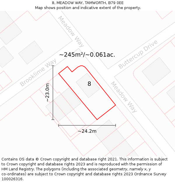 8, MEADOW WAY, TAMWORTH, B79 0EE: Plot and title map