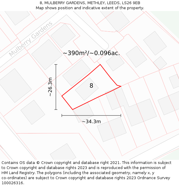 8, MULBERRY GARDENS, METHLEY, LEEDS, LS26 9EB: Plot and title map