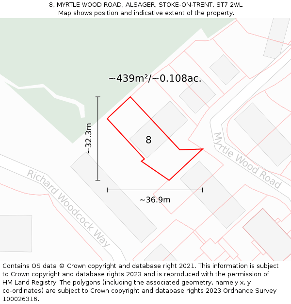 8, MYRTLE WOOD ROAD, ALSAGER, STOKE-ON-TRENT, ST7 2WL: Plot and title map