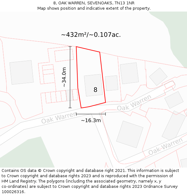 8, OAK WARREN, SEVENOAKS, TN13 1NR: Plot and title map