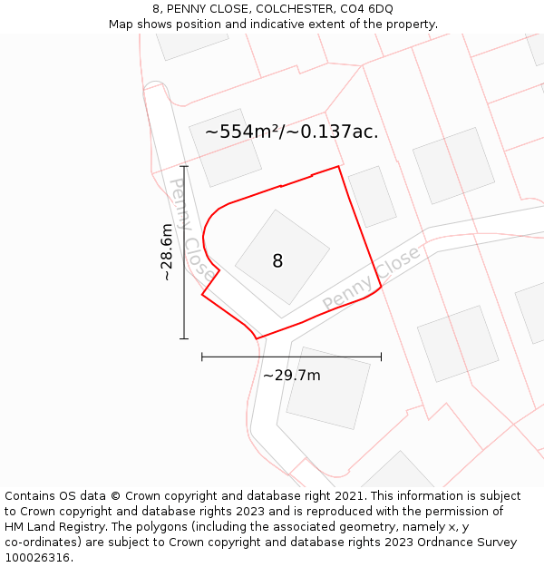 8, PENNY CLOSE, COLCHESTER, CO4 6DQ: Plot and title map