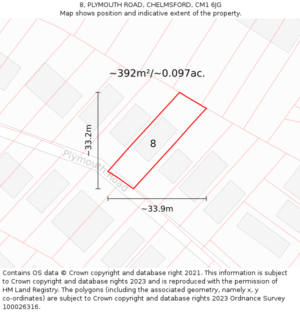 8, PLYMOUTH ROAD, CHELMSFORD, CM1 6JG: Plot and title map