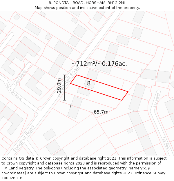 8, PONDTAIL ROAD, HORSHAM, RH12 2NL: Plot and title map