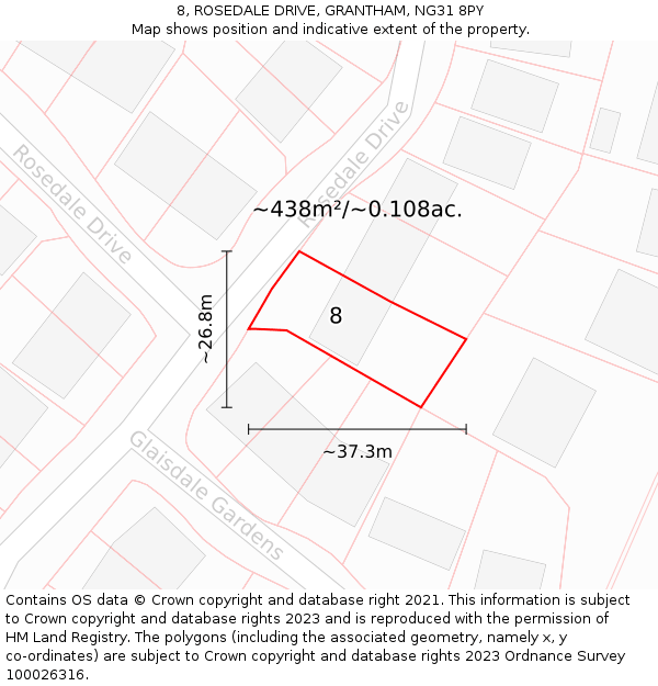 8, ROSEDALE DRIVE, GRANTHAM, NG31 8PY: Plot and title map