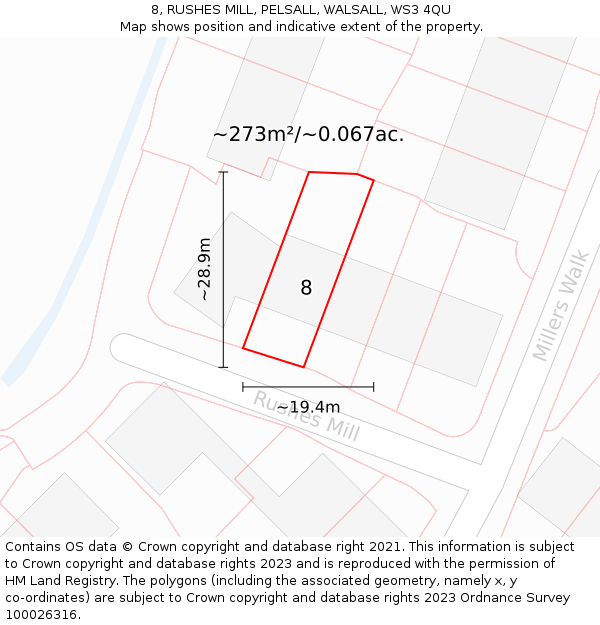 8, RUSHES MILL, PELSALL, WALSALL, WS3 4QU: Plot and title map