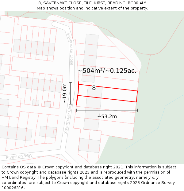 8, SAVERNAKE CLOSE, TILEHURST, READING, RG30 4LY: Plot and title map