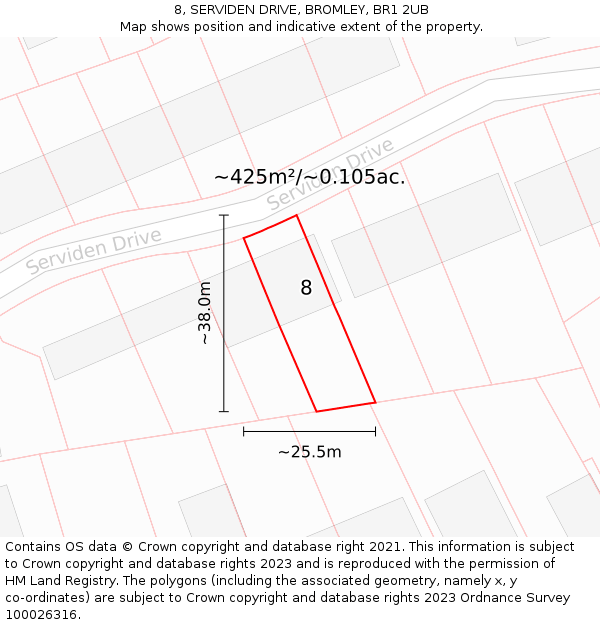 8, SERVIDEN DRIVE, BROMLEY, BR1 2UB: Plot and title map