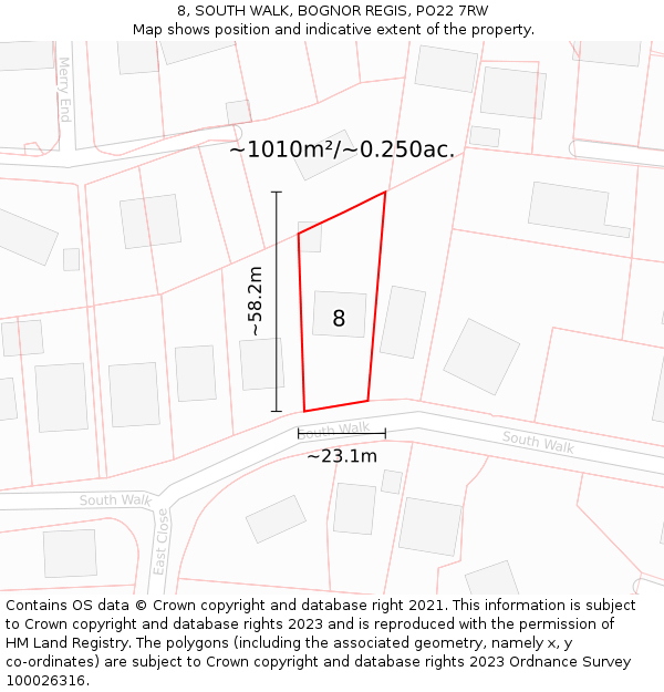 8, SOUTH WALK, BOGNOR REGIS, PO22 7RW: Plot and title map